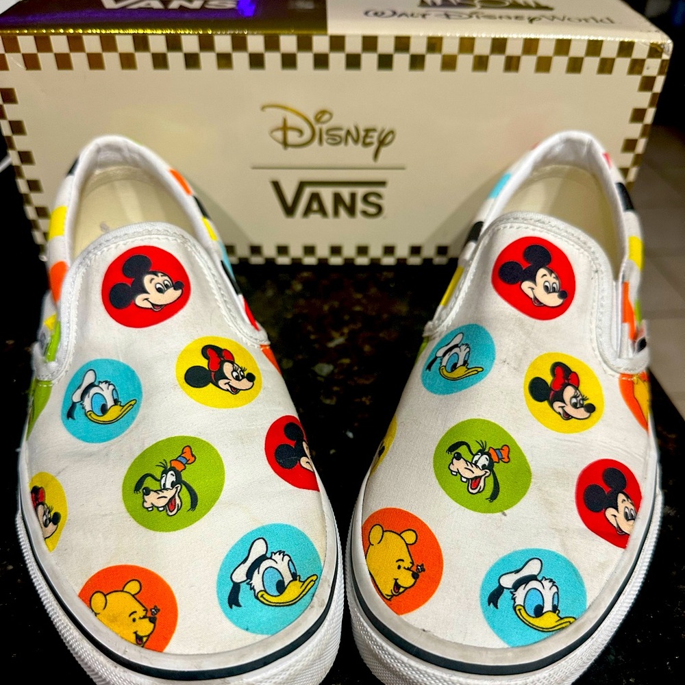 Disney vans 50th anniversary off the wall slip on shoes women’s 7.5, men’s 6